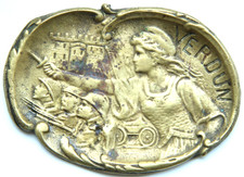WW1 WWI France Patriotic ''VERDUN'' Brass Relief Design Ashtray