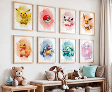 Pokemon Wall Art Prints Boys Bedroom Decor Pokemon Watercolour Poster A4 A3