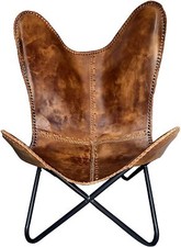 Vintage Handmade Leather Lounge Accent Butterfly Chair Folding Relax Arm Chair