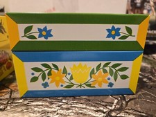 Vintage Metal Recipe Box Yellow Turquoise Floral Syndicate Mfg NOS