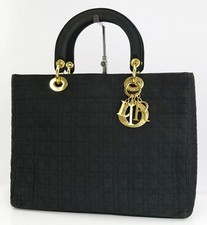 Authentic CHRISTIAN DIOR Black Quilted Nylon Lady Dior Handbag Purse #61819