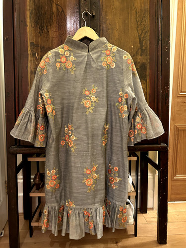 Blue grey embroidered - blue,