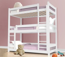 Triple Bunk Bed Pine Wood Kids Children High Sleeper 3Ft Single Bunk Beds Frame