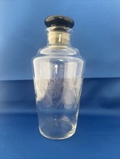 Antique French  Art Deco Black Stopper Decanter Etched with Flowers