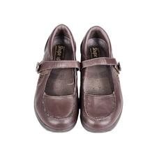 Sketcher Shape Ups Brown Leather Mary Janes Women's Size 9 Button Hook Loop 