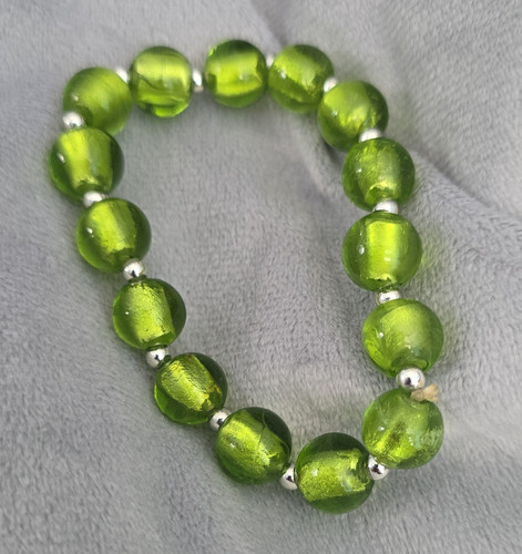 Green glass round beaded - round,