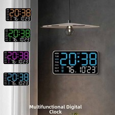 Large Digital Wall Clock Week Date Temperature Display Voice Control LED Clocks