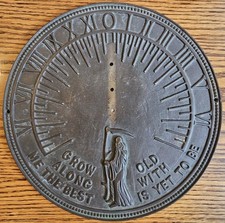 Vintage BRASS Sundial 11"  Roman Numerals "Grow Old Along With Me The Best”