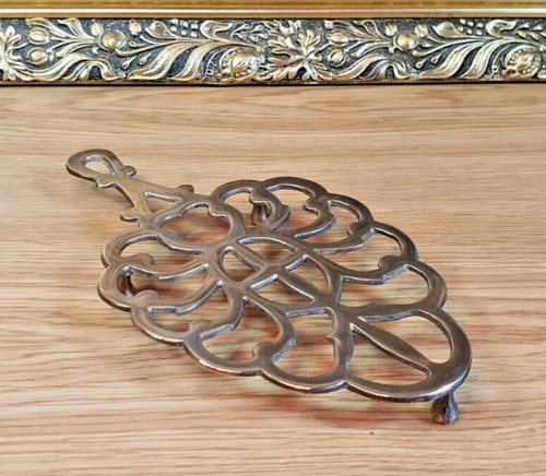 Antique brass trivet ornate - antique,