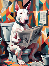 Abstract.English Bull Terrier on Toilet Metal sign, Bull Terrier sign