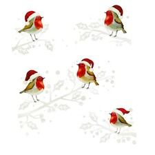 Christmas Robin Window Sticker Decorations with Glittery Branches