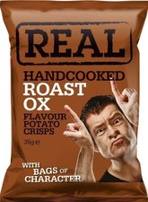 Real Handcooked Crisps Roast Ox Flavour Potato Crisps  24 X 35g Full Fresh Box