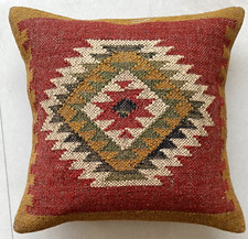 Handmade Kilim Cushion Cover Natural Jute Pillow Case 18x18" Square Home Decor
