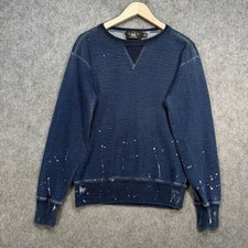 RRL Ralph Lauren Mens Jumper Size S Navy Oversized Faded Paint Splatter Patch
