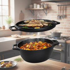 CrushGrind® 4-in-1 Cast Iron Dutch Oven 6.5L – Casserole / Grill Pan, Bread Dome