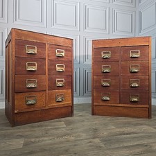 Antique Apothecary Cabinets - Pair 2 Filing Drawers - Haberdashery / Chemists