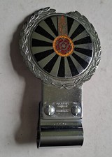 VINTAGE J R GAUNT ROUND TABLE CAR BADGE and CHROME DESMO BADGEBAR CLIP