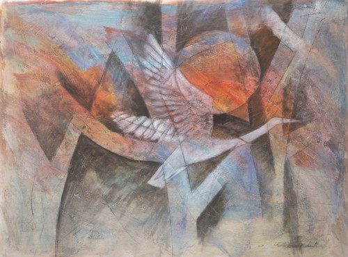 Crane taking flight oil - a, flight,