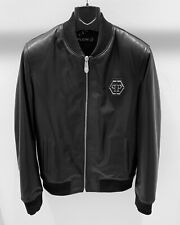Philipp Plein Black Genuine Leather Men's Soft Lambskin Bomber Jacket