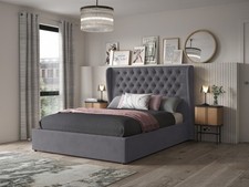 Orianna Upholstered Ottoman Storage Bed Frame - Double King Grey Beige New