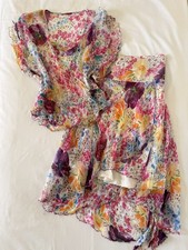 Rene Derhy Multi Floral Top & Skirt Set M