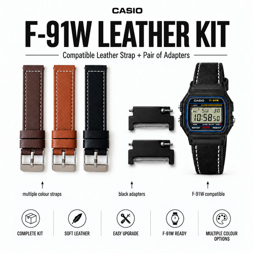 Casio 91w leather strap - casio, f-91w
