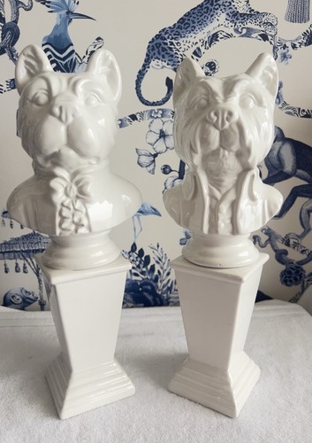 Pair dog busts white - of,