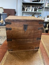 Vintage Rustic Farmhouse Camphor Wood & Iron Strapped Storage Chest VGC 33x33cm