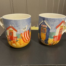 The Leonardo Collection Fine Bone China Mugs - Seaside beach scene. Beach Huts