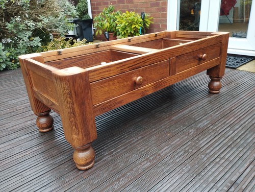 Antique solid oak table base - solid,