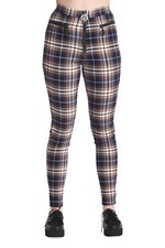Navy Tartan Check Skinny Punk Emo Rockabilly High Waist Trousers BANNED Apparel