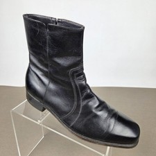 Vintage Florsheim Ankle Boots Mens Sz 10 D Black Leather Plain Toe Zip Beatles 