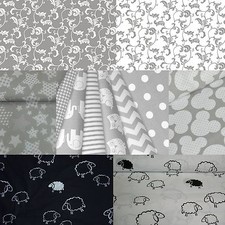 100% Cotton Fabric Grey/White