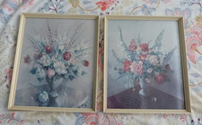 PAIR VERNON WARD FRAMED PRINTS VINTAGE MID CENTURY STILL LIFE FLOWERS GLAZED