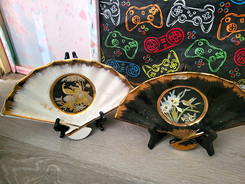 Chokin art pair - chokin, fan-shaped