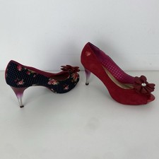 Poetic Licence Summer Bloom Heels Shoes Floral Hearts Red Navy Dots Size 7 UK 40