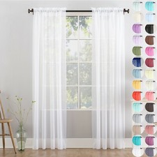 A pair of high quality Voile & cotton-look Voile slot Curtain 2 Panels 11 sizes
