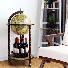 Globe Drinks Cabinet Wooden Mini Bar Trolley Wine Storage Cart Retro Stand Cream