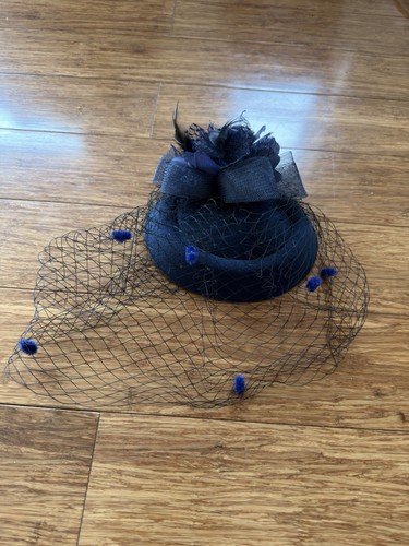 Navy blue fascinator pillbox - fascinator,