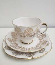 Crown Royal Bone China Tea Trio: Cup, Saucer & Plate Gold Floral Pattern