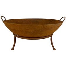 70cm Rusty Kadai Fire Pit Bowl - Rustic Outdoor Garden Firepit - Vintage Metal