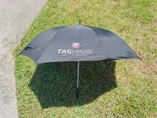 Tag Heuer Watch Company Black Spring Loaded Golf 45” Umbrella Large Rare Vintage