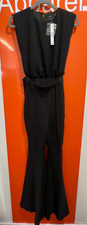 Asos Chiffon Top, Flare Leg Jumpsuit, Belted, Black, Size 4, RRP £46, B160/12507