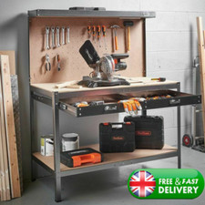 DIY Metal Work Bench Garage Workshop Sturdy Steel Table With Pegboard & Drawer