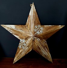 Festive Hand Finished Wooden Amish Barn Star Large 40cm Shabby Chic Hanging