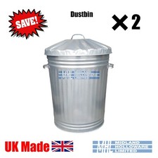 (2) 90 Litre Galvanised Dustbins Tapered Heavy Duty Best UK Made! Package