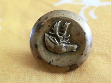 ANTIQUE HUNTING LIVERY BUTTON - BELLIILENG STAG ELK MOOSE BUCK HEAD BRASS DETAD 