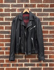 All Saints KLISKO Leather Biker Bomber Jacket LARGE L Mens Black Rock Star B156
