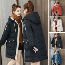 Womens Winter Long Quilted Parka Warm Puffer Ladies Padded Hooded Jacket Coat UK