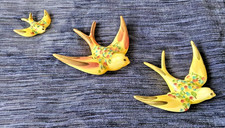 Vintage Flying Swallows / Set of 3 Wall Hanging Birds